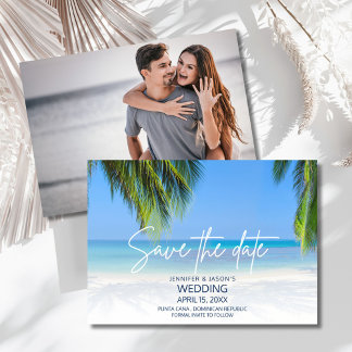 Save The Date Mariage de Destination sur la Plage aux Palmiers 