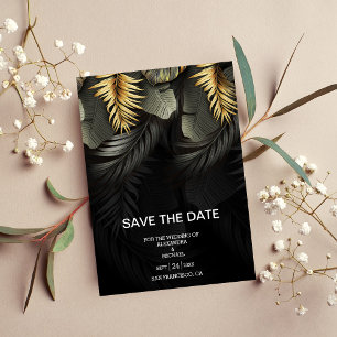 Save The Date Mariage de destination tropicale Noir et Or
