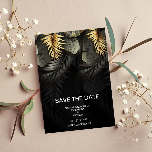 Save The Date Mariage de destination tropicale Noir et Or (Créateur téléchargé)
