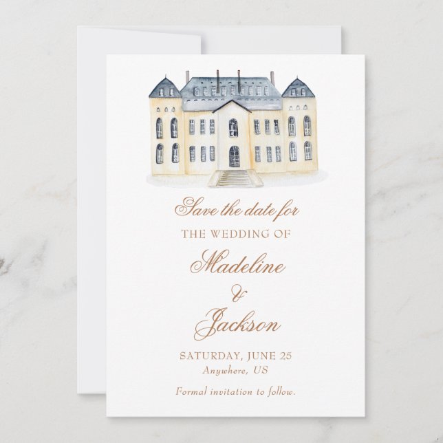 Save The Date Mariage de Domaine Anglais à l'Aquarelle (Devant)