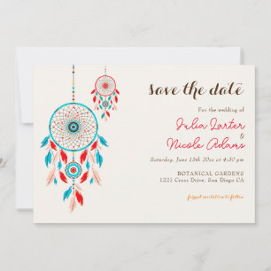 Save The Date Mariage de Dreamcatcher en plumes de la tribu Boho