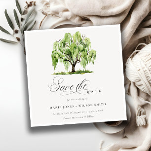 Save The Date Mariage de ferme chic avec arbre de saule aquarell