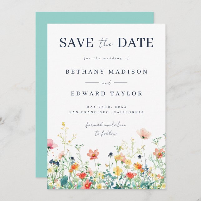 Save The Date Mariage de Fleur sauvage lunatique (Devant / Derrière)
