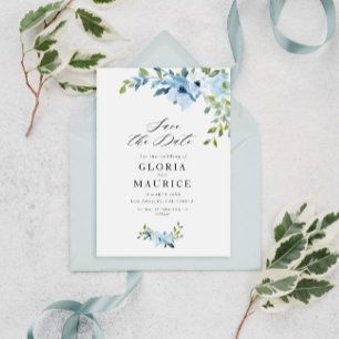 Save The Date mariage de fleurs bleu clair enregistrer la date