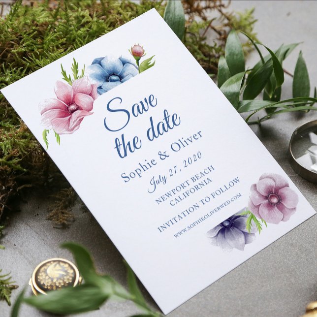 Save The Date Mariage de fleurs d'anémone aquarelle (Créateur téléchargé)