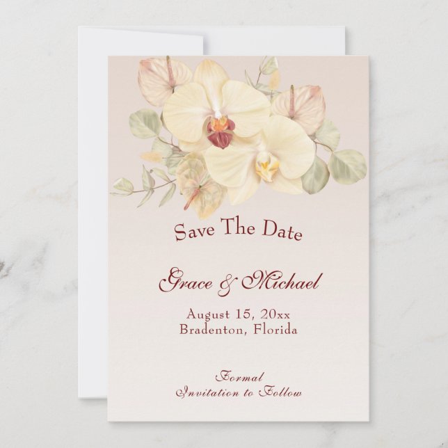 Save The Date Mariage de fleurs d'orchidées délicat (Devant)