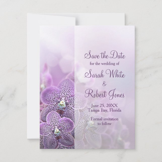 Save The Date Mariage de fleurs d'orchidées violettes Enregistre (Devant)