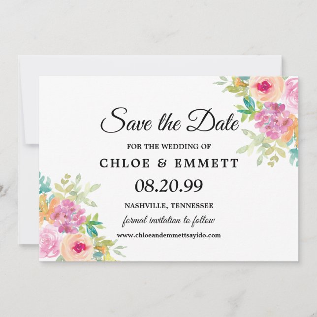 Save The Date Mariage de Fleurs sauvages Boho rustiques Sauvez l (Devant)