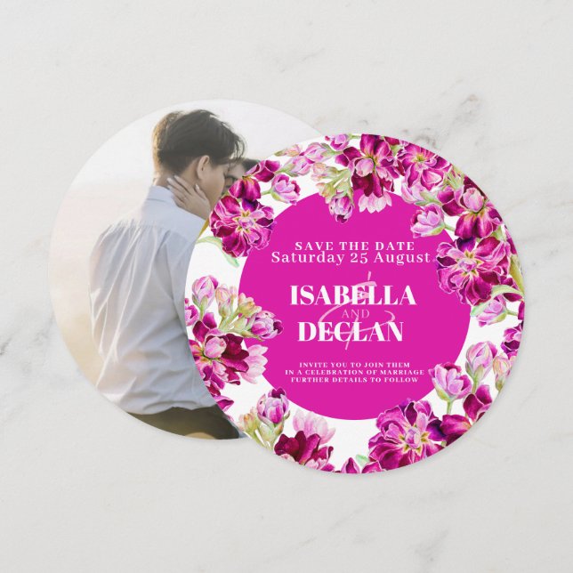 Save The Date Mariage de fleurs stocks roses enregistrer la date (Devant / Derrière)