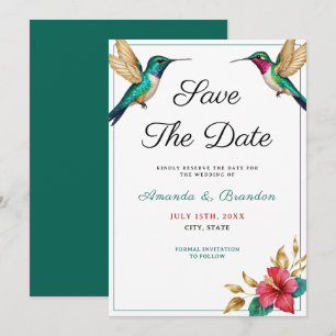 Save The Date Mariage de fleurs tropicales rouges des colibris v