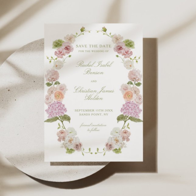 Save The Date Mariage de fleurs vert rose (Créateur téléchargé)
