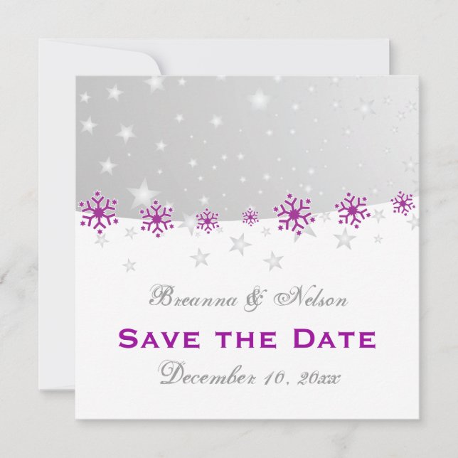 Save The Date Mariage de flocon blanc gris argenté Enregistrer l (Devant)