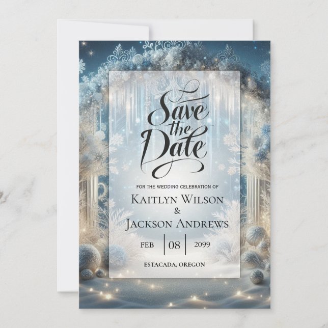 Save The Date Mariage de forêt de neige rayonnante (Devant)