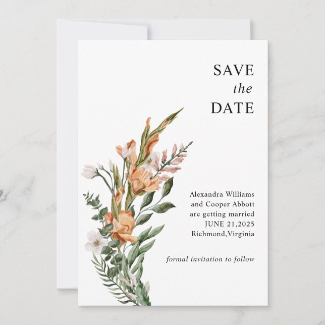 Save The Date Mariage de Gladiolus rustique Enregistrer la date (Devant)
