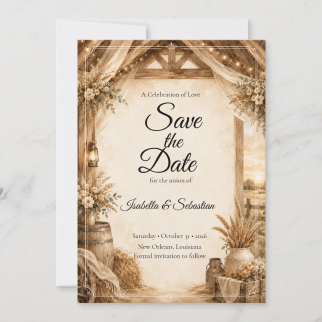 Save The Date Mariage de grange rustique (Devant)
