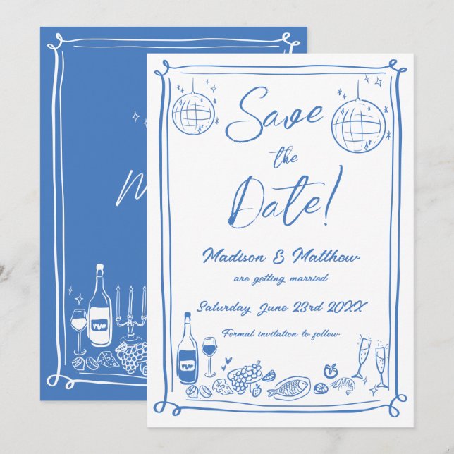 Save The Date Mariage de gribouillis à main ironique (Devant / Derrière)