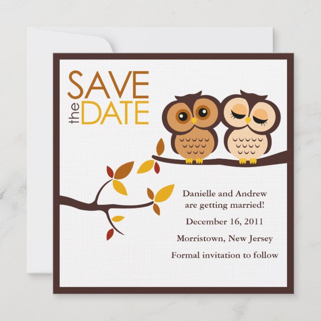 Save The Date Mariage de hiboux sur le thème de l'automne (Devant)