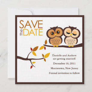 Save The Date Mariage de Hiboux sur le thème de l'automne