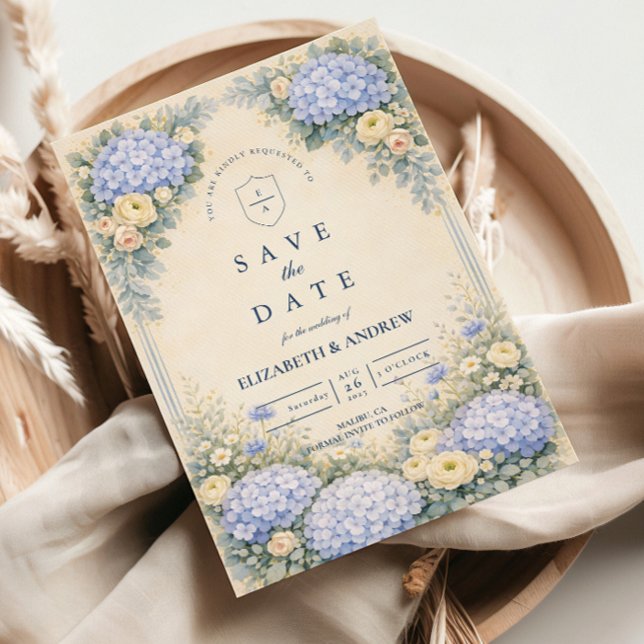 Save The Date Mariage de Jardin de Hortensias Bleu Poussiéreux (Créateur téléchargé)