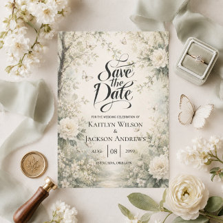 Save The Date Mariage de Jardin de Printemps au Papillon Blanc