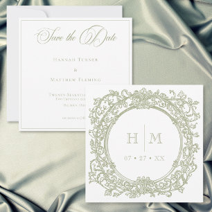 Save The Date Mariage de jardin élégant vintage à crête verte