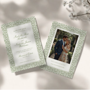 Save The Date Mariage de jardin vintage vert sauge