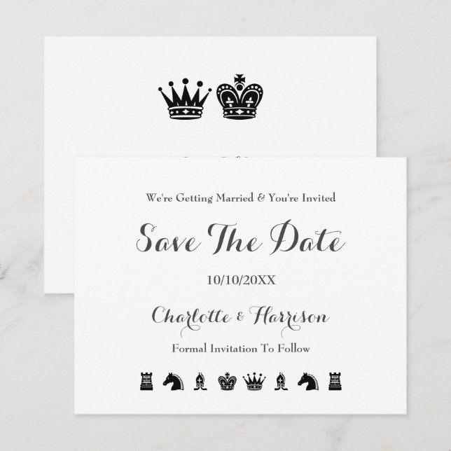 Save The Date Mariage De Jeu King And Queen Chess Board (Devant / Derrière)