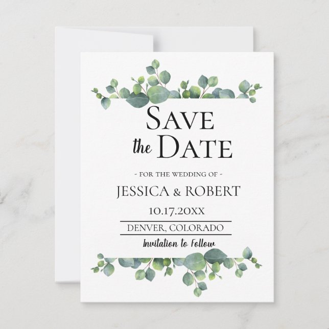 Save The Date Mariage de la branche Eucalyptus Enregistrer la da (Devant)