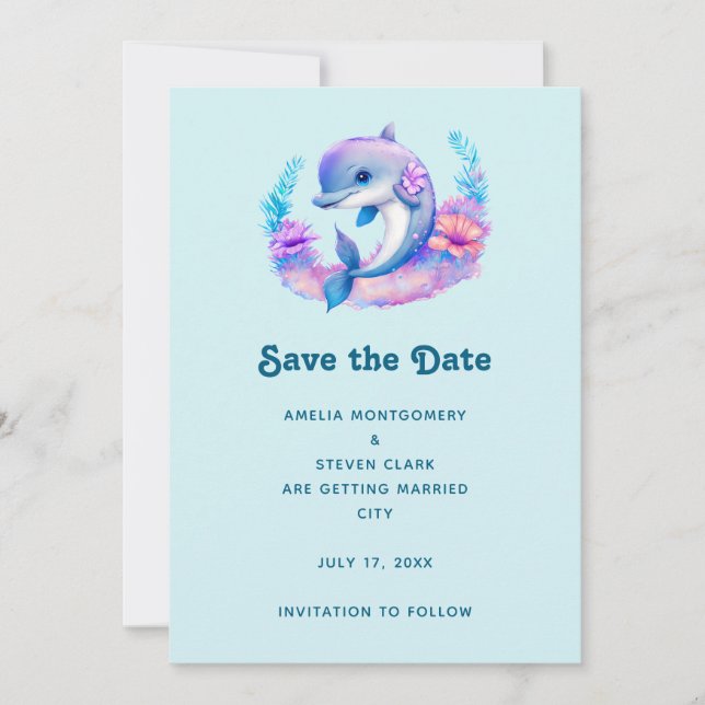 Save The Date Mariage de la créature de mer dauphin mignon (Devant)