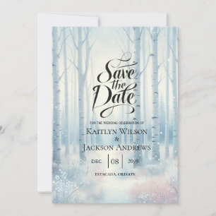 Save The Date Mariage de la forêt de bouleau bleu givré