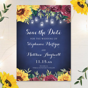 Save The Date Mariage de la marine Blue Sunflower Mason Jar