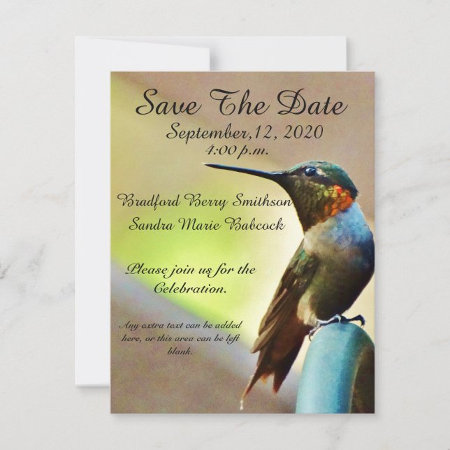 Save The Date Mariage de la nature Colibri Sauvez la date invita (Devant)