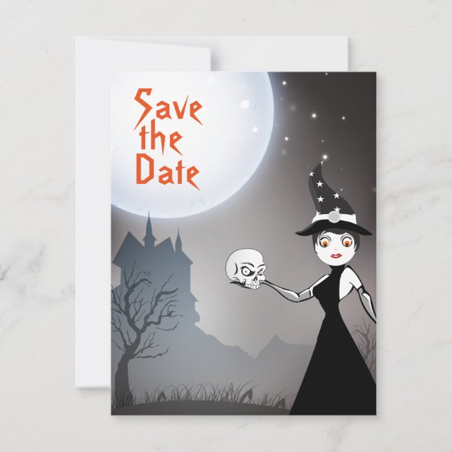 Save The Date Mariage de la Pleine lune d'Halloween pour sorcièr (Devant)