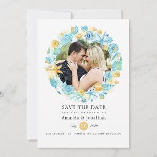 Save The Date Mariage de la vie marine bleu et jaune Photo