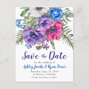 Save The Date Mariage de l'anémone Enregistrer la date Aquarelle
