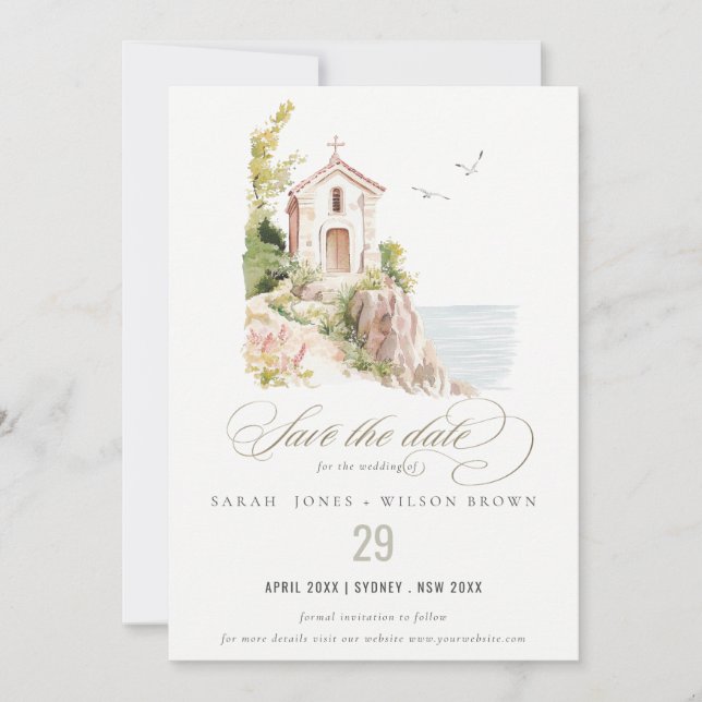 Save The Date Mariage de l'église catholique de l'aquarelle côti (Devant)