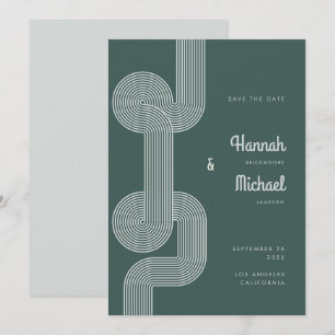 Save The Date Mariage de ligne géométrique moderne rétro vert fo