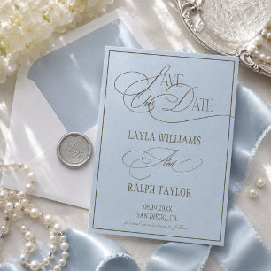 Save The Date Mariage de Luxe Romantique Bleu Océan
