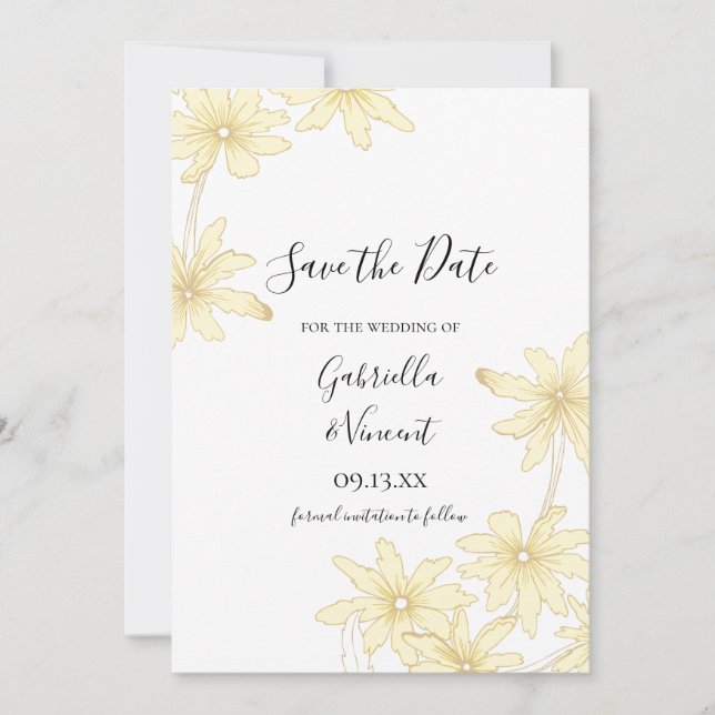 Save The Date Mariage de marguerites jaune pâle Enregistrer la d (Devant)