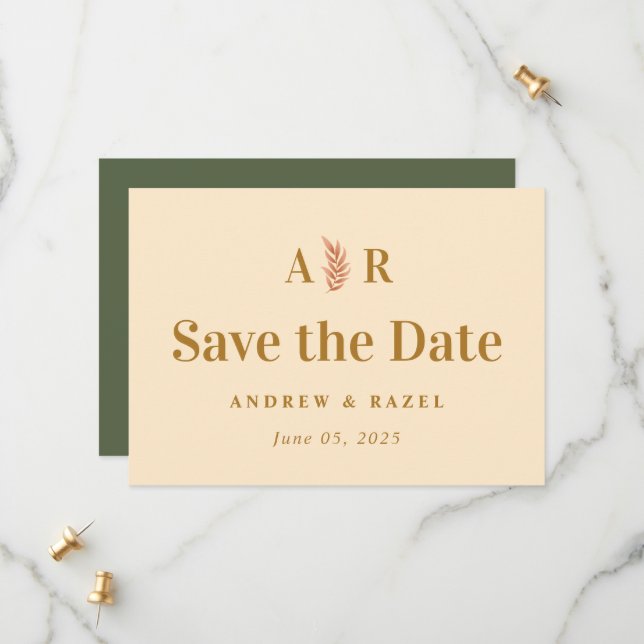 Save The Date Mariage de Monogramme Boho moderne et élégant (Devant/Arrière en situation)