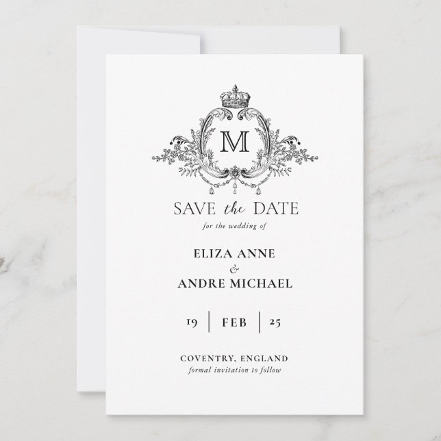 Save The Date Mariage de monogramme de couronne royale (Devant)