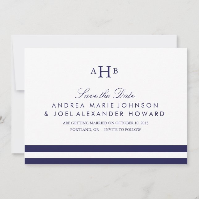 Save The Date Mariage de monogramme de la marine Enregistrer la  (Devant)