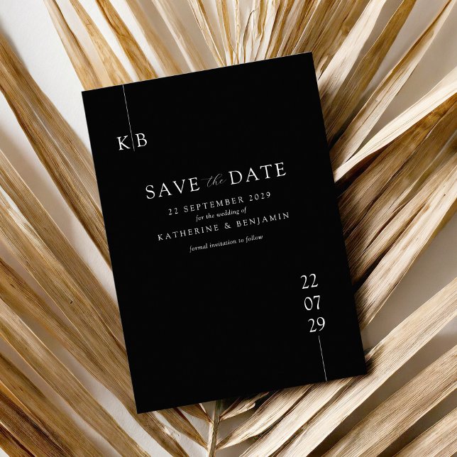Save The Date Mariage de Monogramme élégant noir moderne (Créateur téléchargé)
