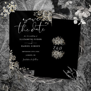 Save The Date Mariage de monogramme gothique noir et blanc