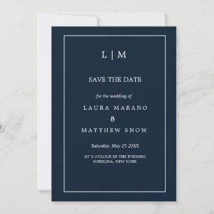 Save The Date Mariage de monogramme officiel bleu marine simple