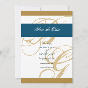Save The Date Mariage de monogramme or Blue Elegant