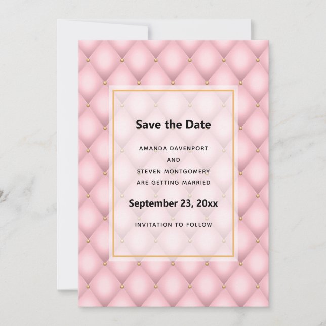 Save The Date Mariage de Motif de luxe Pink Tufted Diamond (Devant)