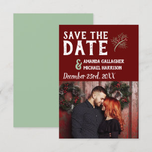 Save The Date Mariage de Noël Bourgogne Sage Pine d'hiver Photo