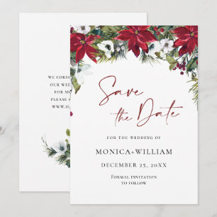 Save The Date Mariage de Noël élégant Red Poinsettia