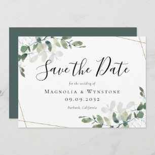 Save The Date Mariage de Parties scintillant or Eucalyptus Water